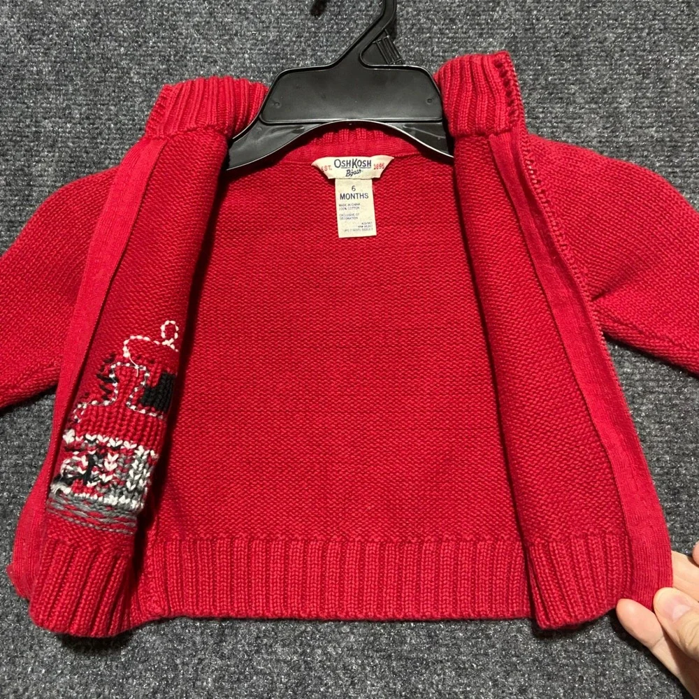 OshKosh B'gosh Baby‎ Red Train Knit Zip Up Cardigan Sweater 6 Months